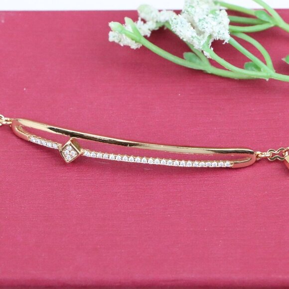 "Elegant Rose Gold Chain Bracelet with Cubic Zirconia Detailing, XPBL0974 - Picture 9 of 12